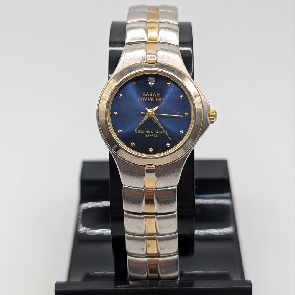 Sarah Coventry Blue Sunburst Dial Diamond‎ Accent Quartz Watch Two Tone 24mm